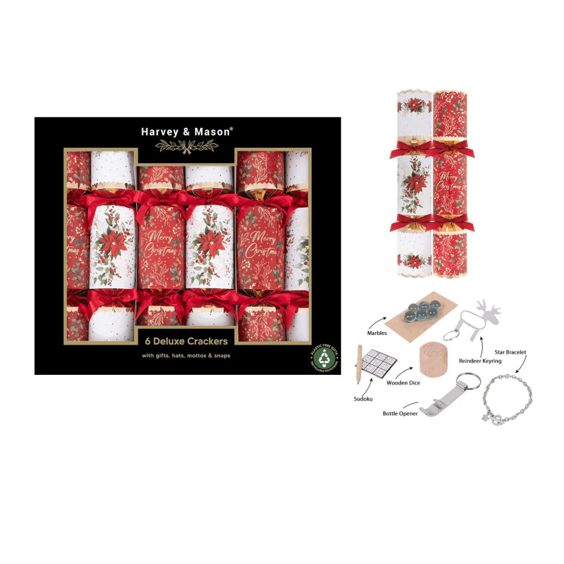 Harvey & Mason 6 Deluxe Poinsettia 13.5" Crackers