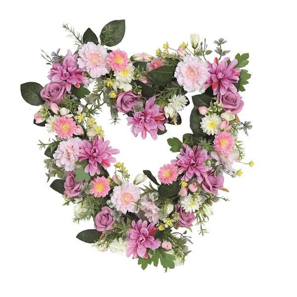 Heart Floral Wreath Pink Rose, Sunflower and Dahlia 45cm - Image 2