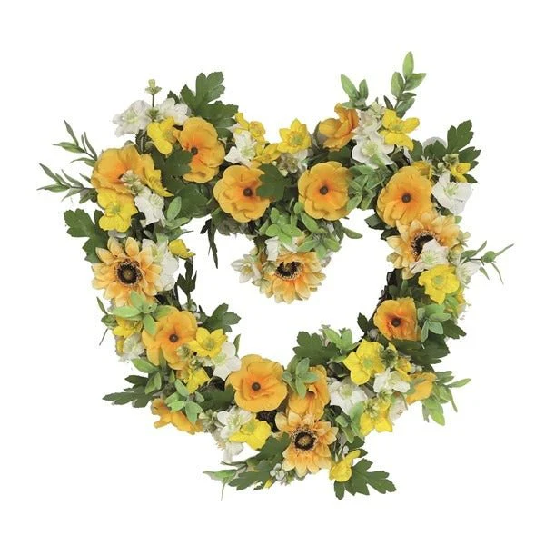 Heart Floral Wreath Yellow and White Orchid, Sunflower & Narcissus 45cm - Image 2
