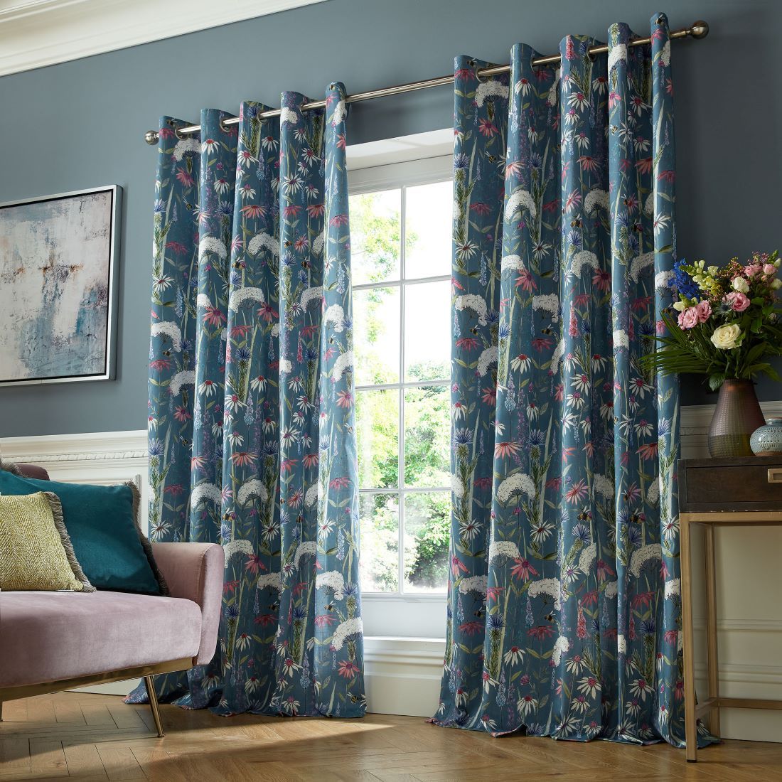 Hermione Indigo Eyelet Curtains 90 x 90