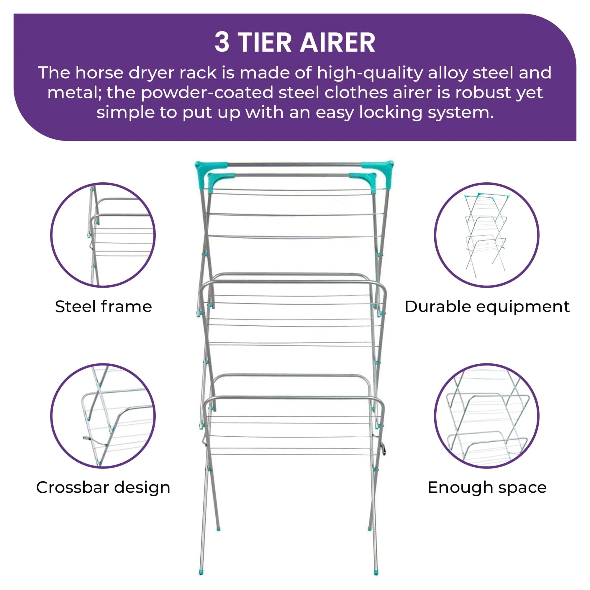 Highlands 3 Tier Clothes Airer - Image 6