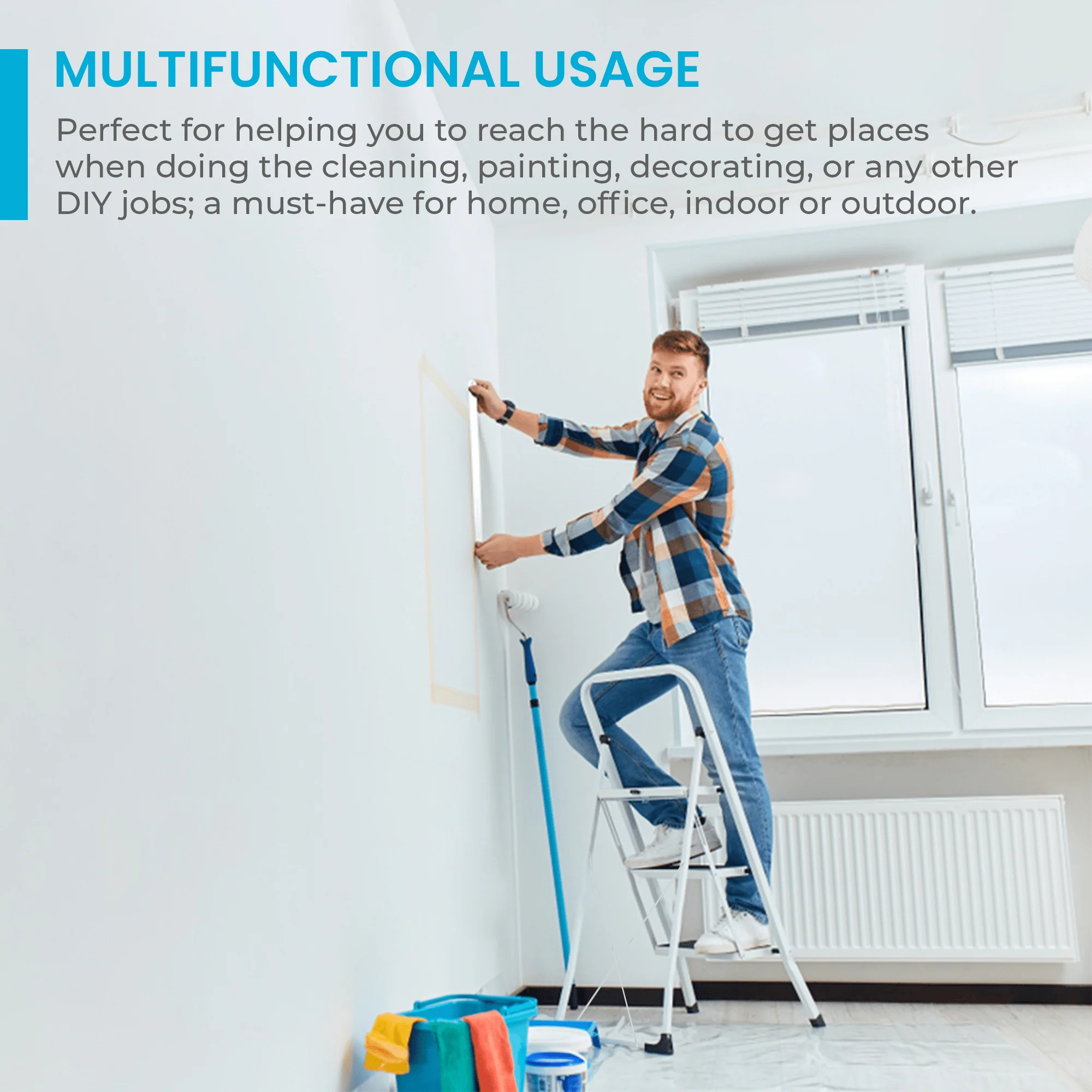Highlands Non-Slip 3 Step Metal Step Ladder - Image 3