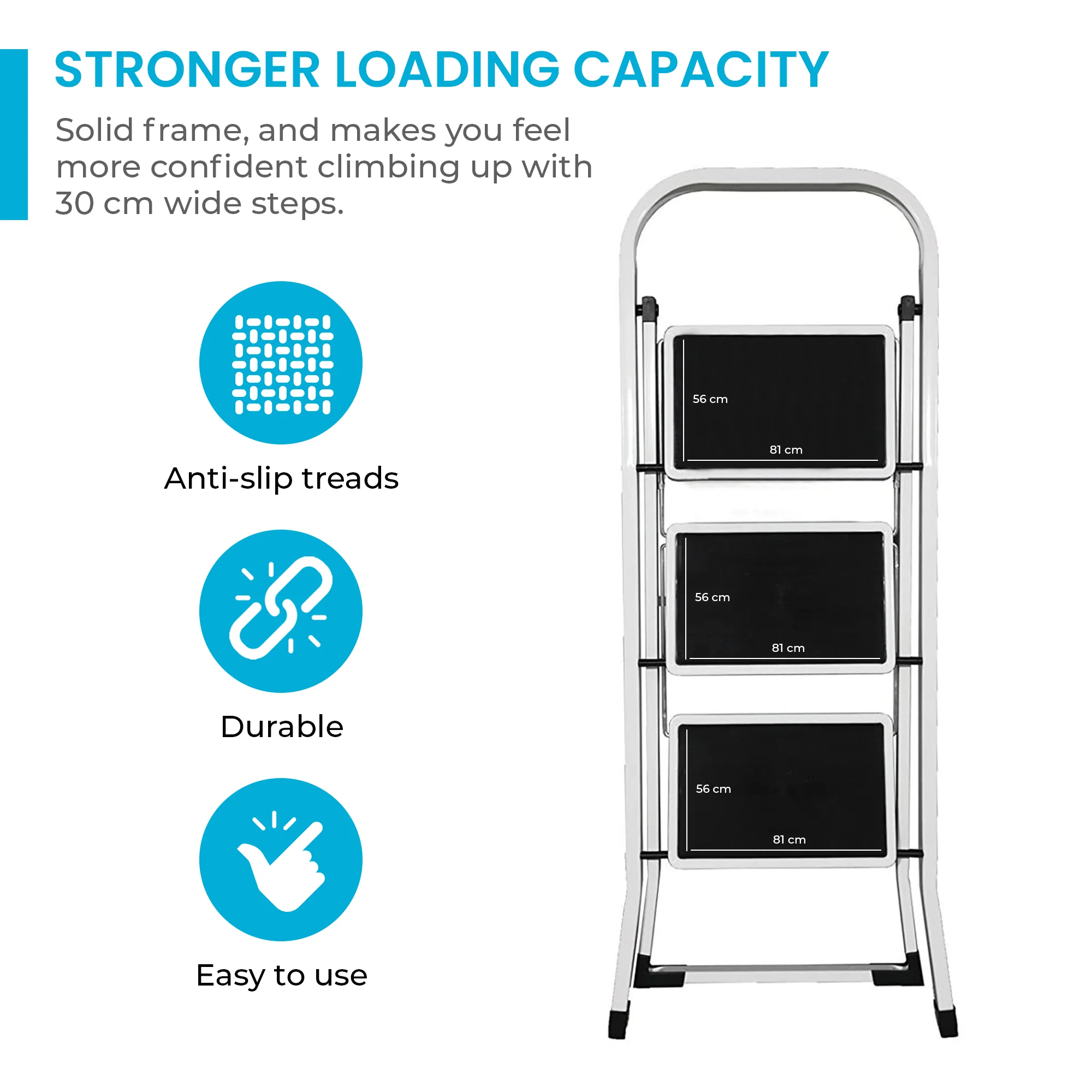 Highlands Non-Slip 3 Step Metal Step Ladder - Image 5