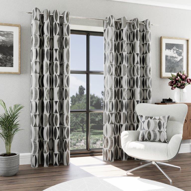 Himalaya 90" x 72” Lined Eyelet Curtains Onyx