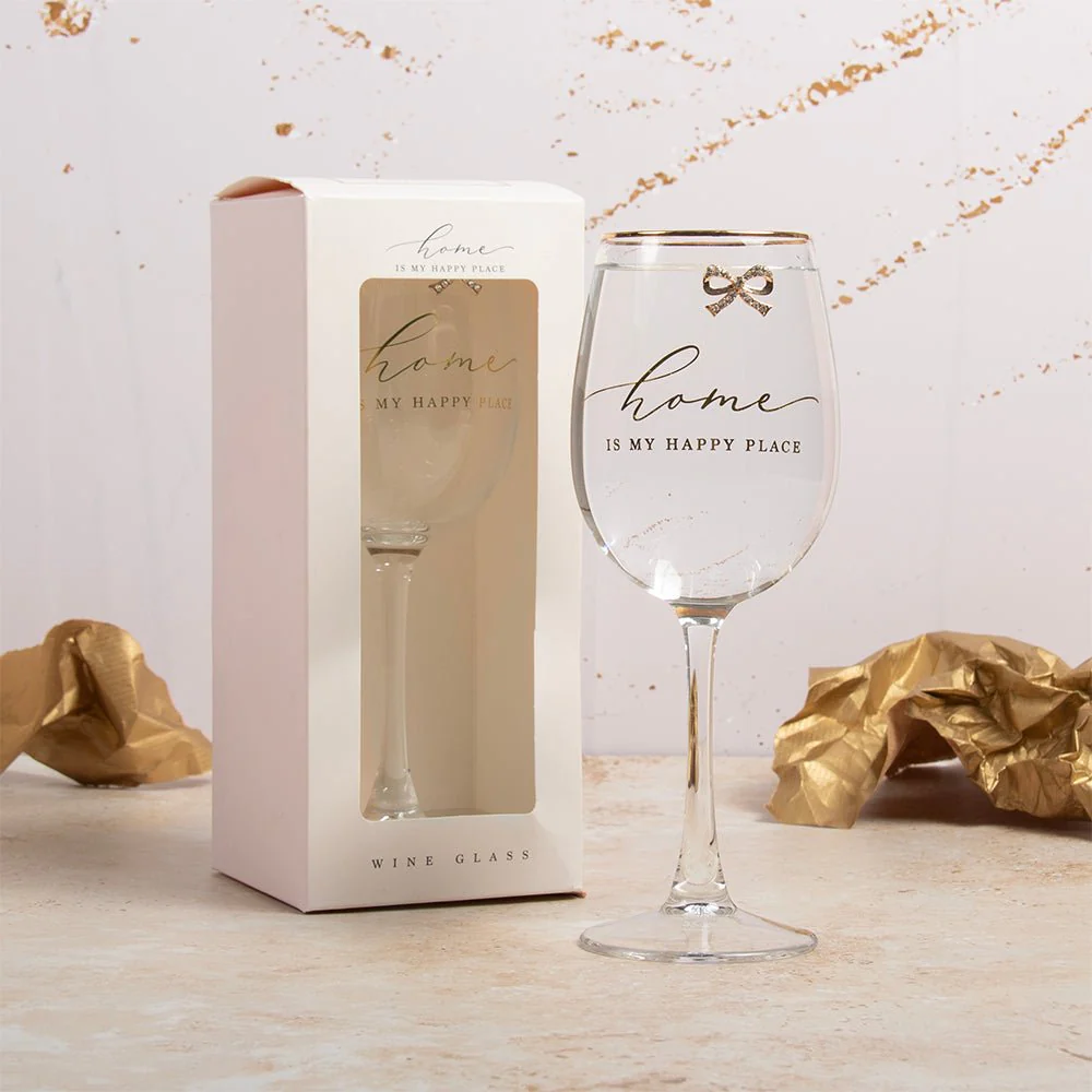 Home Wine Glass – Gold Script & Bow Detail