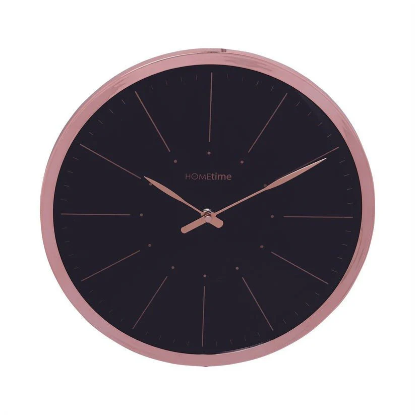 Hometime Round Wall Clock Black with Rose Gold Baton Dial & Case 30cm