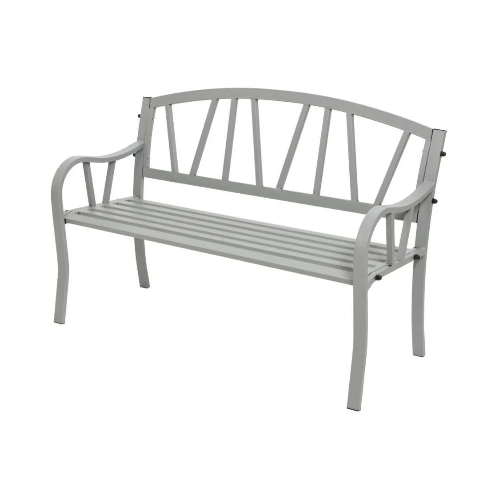 Houston 2 Seater Metal Garden Bench - Light Grey - Image 2