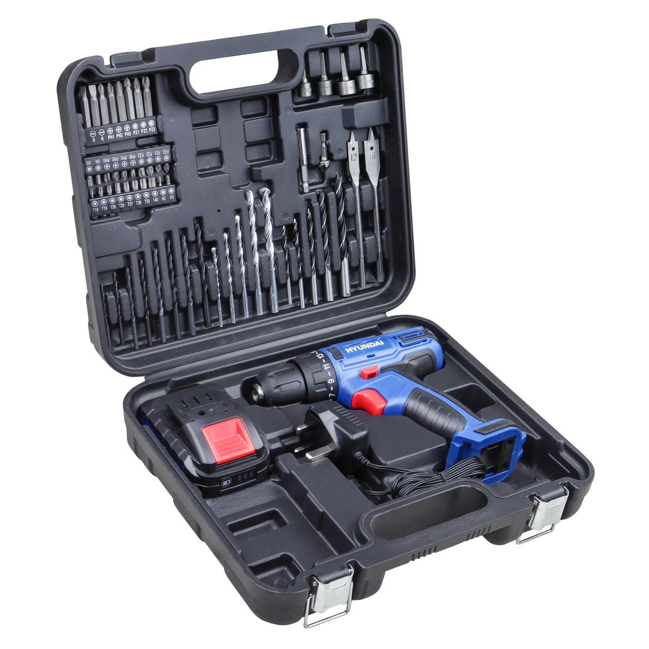 Hyundai 18v 1.5AH Li-Ion Cordless Drill with 54 Piece Drill Accessory Kit | HY2175 - Image 2