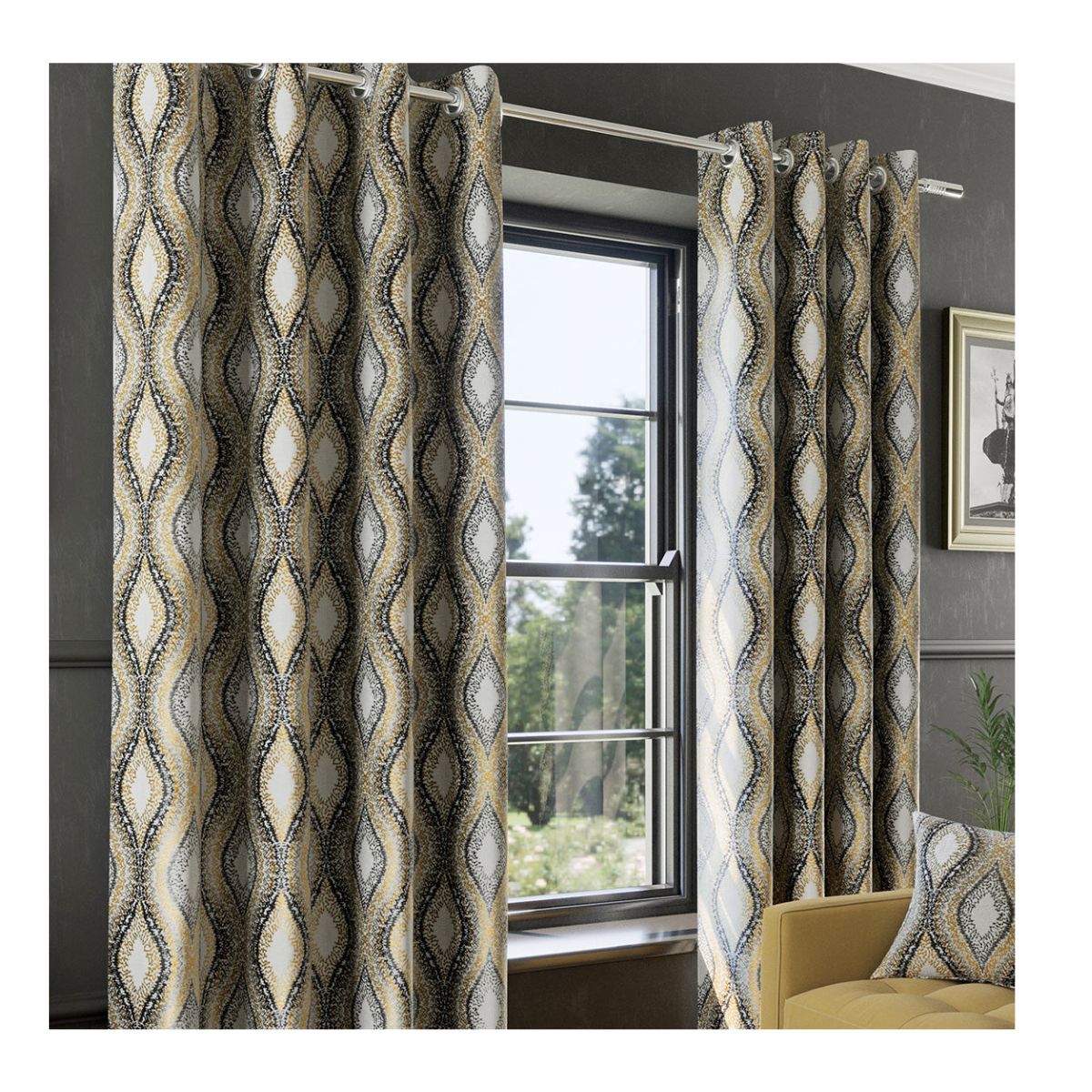 Inca Ochre Eyelet Curtains – E.A. Design (90" x 90") - Image 3