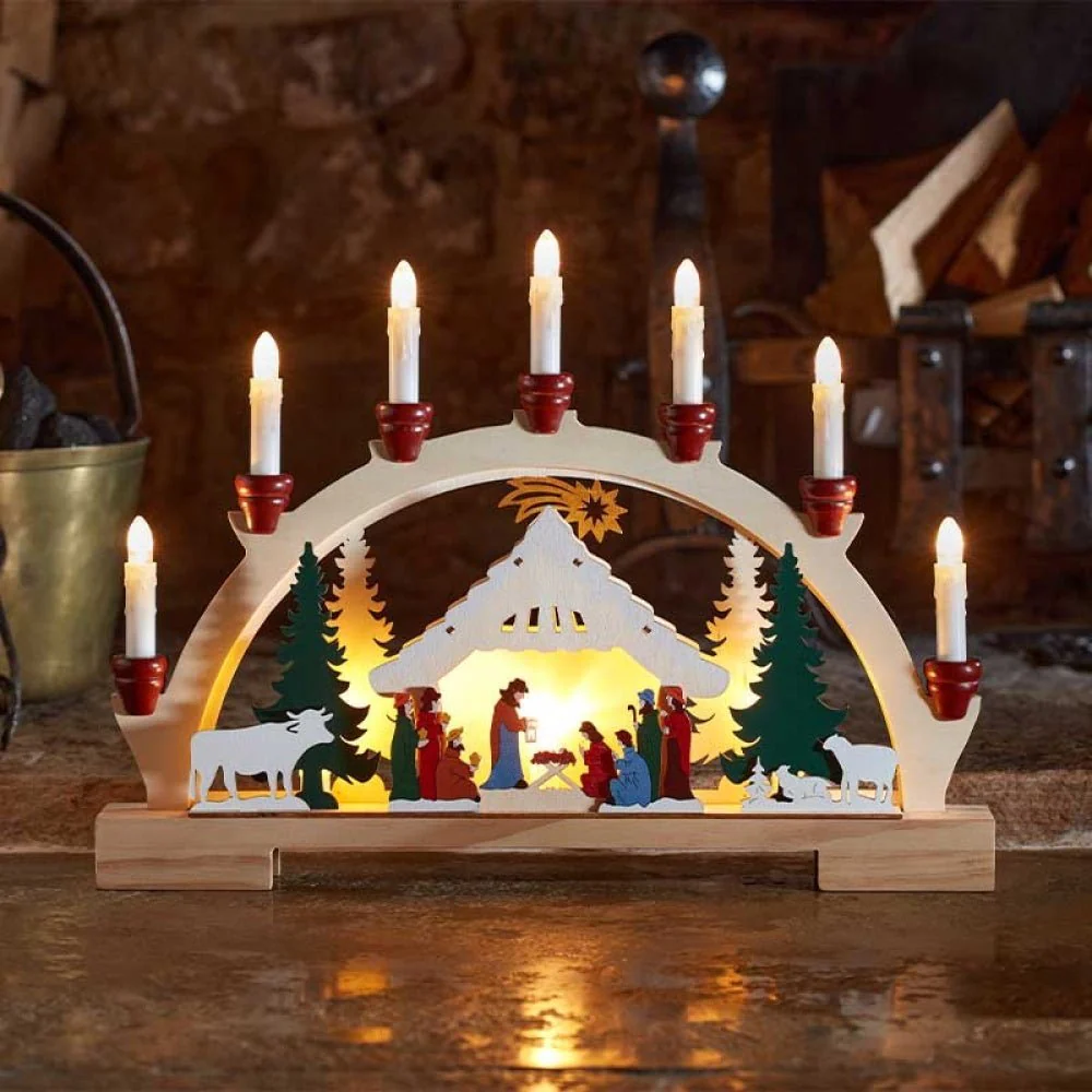 Inlit 7 Light Wooden Led Nativity Candlebridge