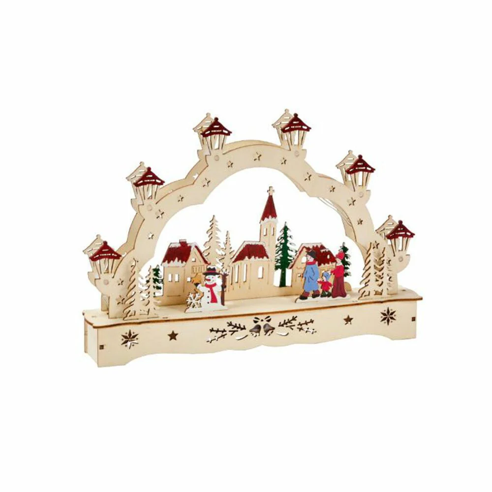 Inlit Wooden Festive Village Scene