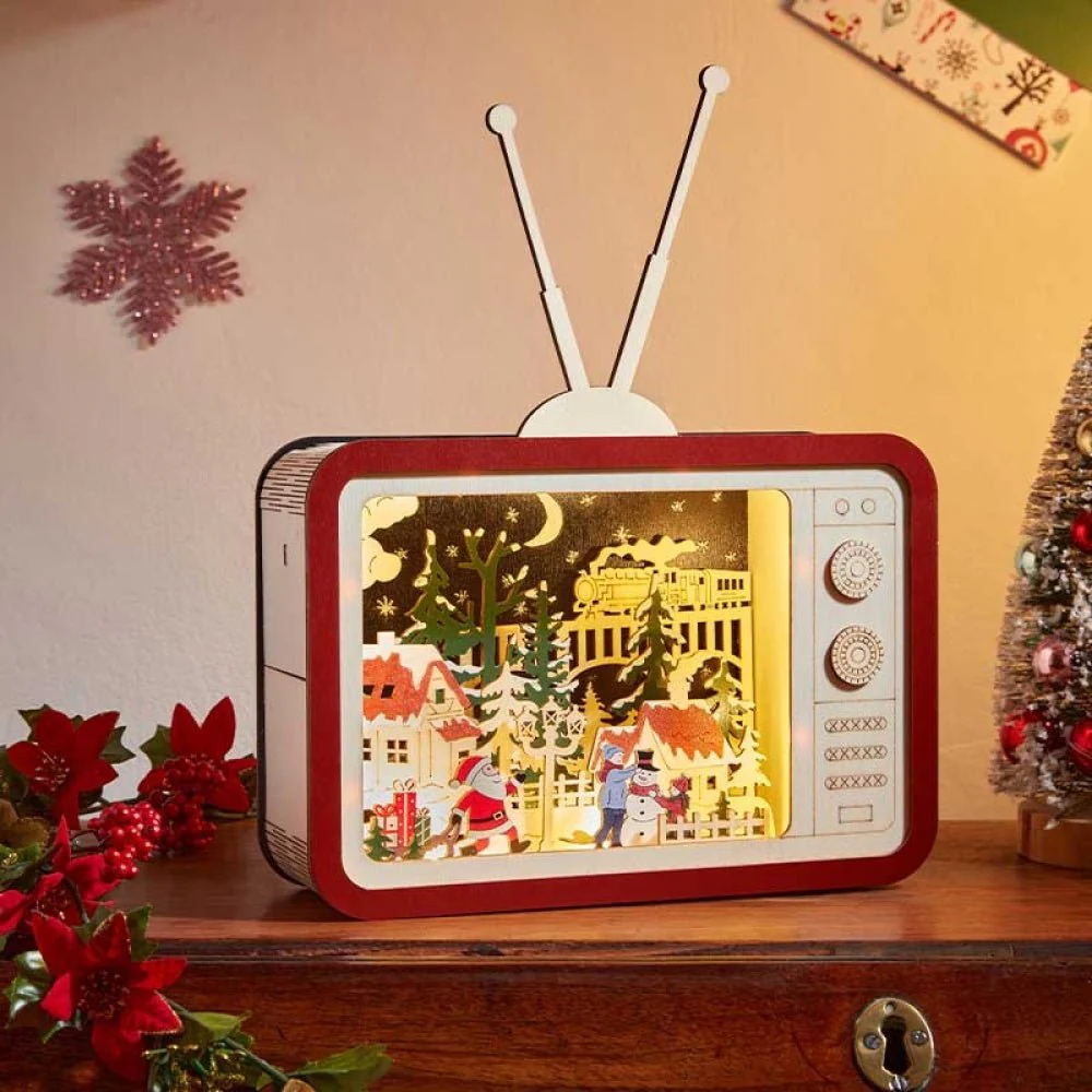 Inlit Wooden Santa'S Teletown!