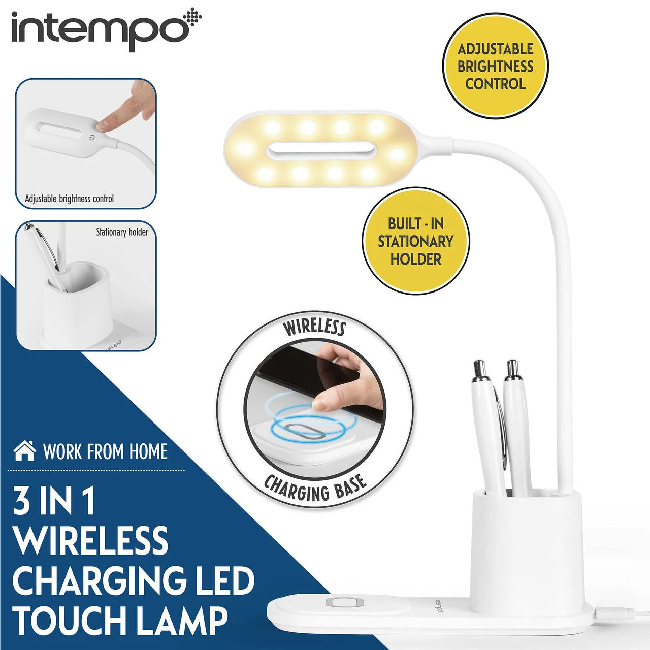 Intempo 3 in 1 Wireless Charging LED Touch Lamp - Image 2