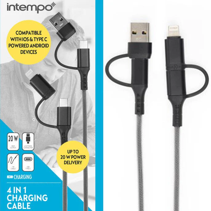 Intempo 4 in 1 Charging Cable – 1M Cord Length, 20W Output