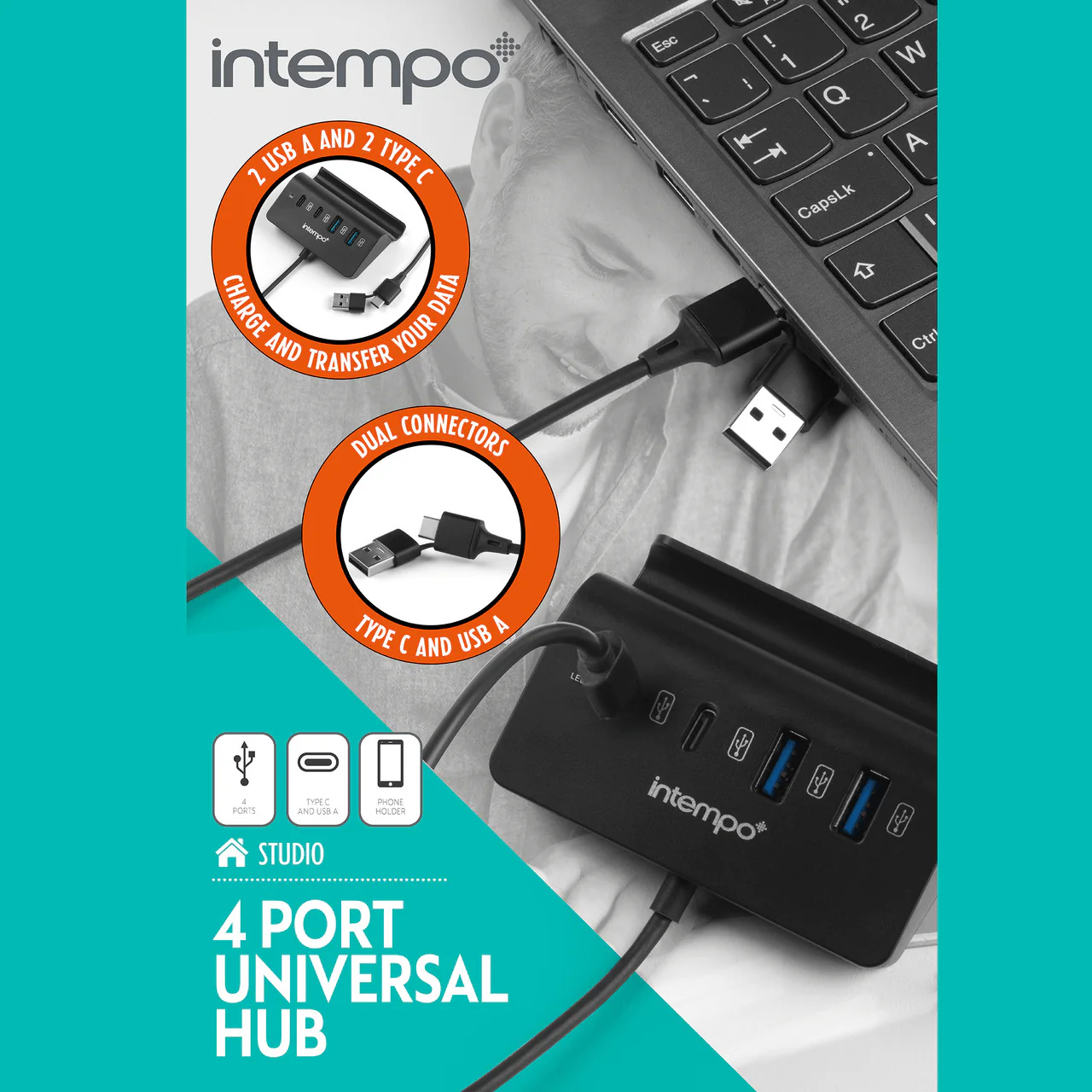 Intempo 4 Port USB Data Hub and Phone Holder - Image 3