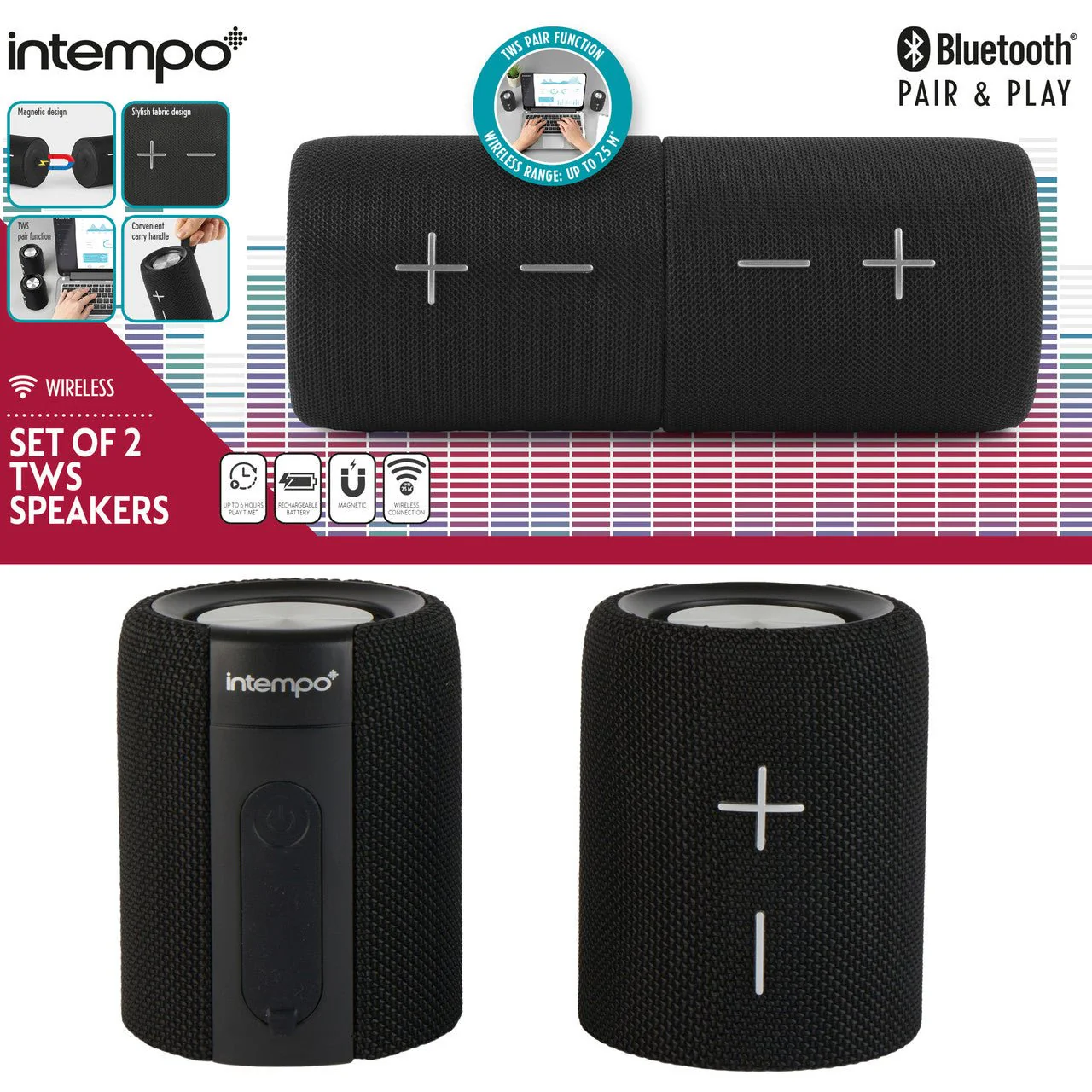 Intempo Set of 2 TWS Wireless Magnetic Speakers - Image 2