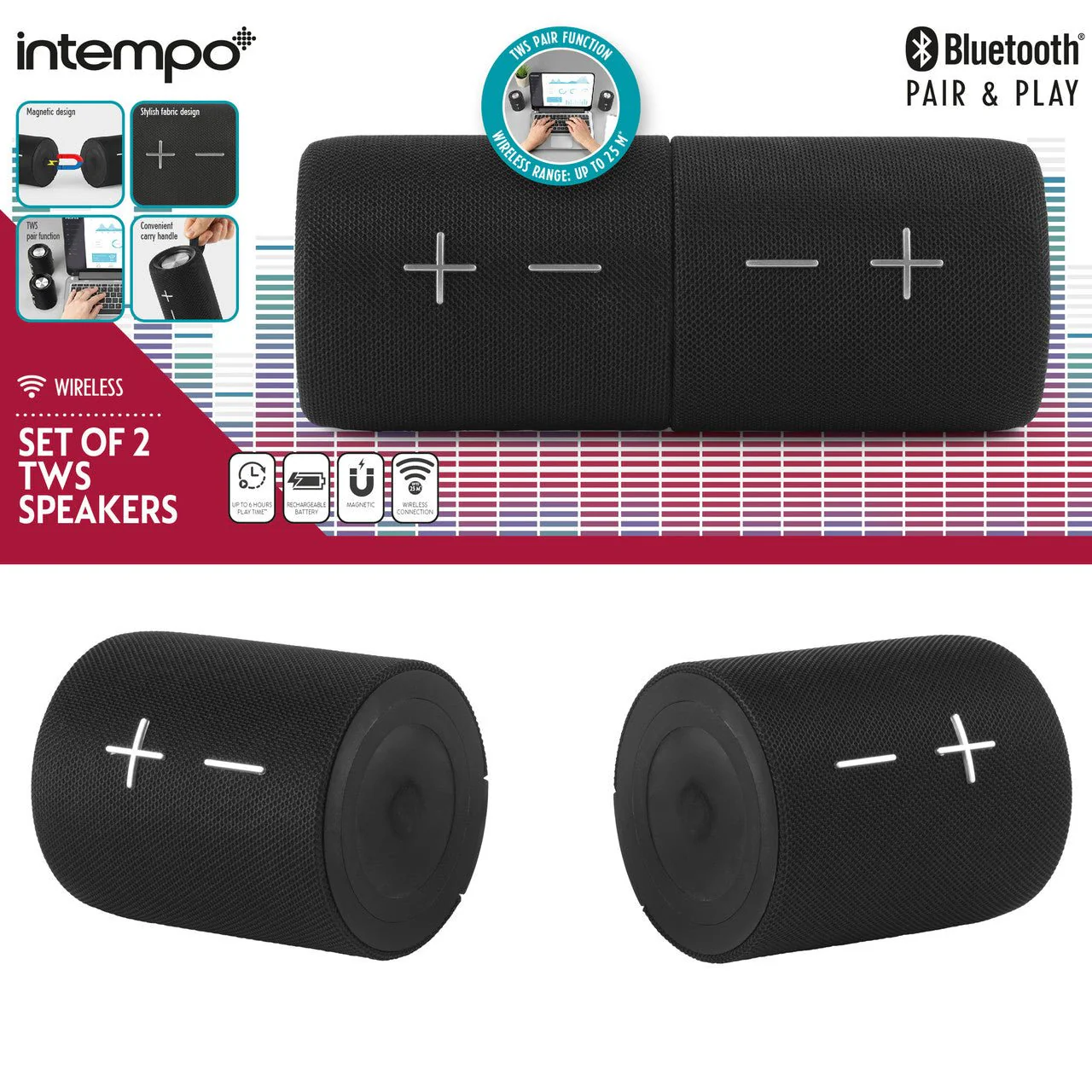 Intempo Set of 2 TWS Wireless Magnetic Speakers - Image 4