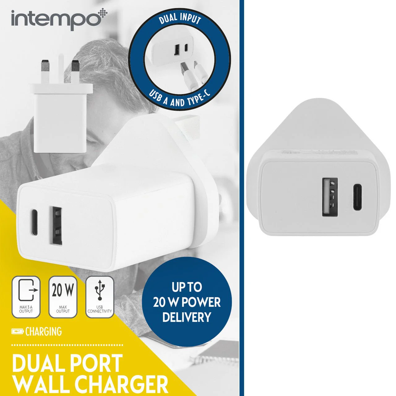 Intempo USB Plug Charger – USB-A & USB Type-C Compatible - Image 2