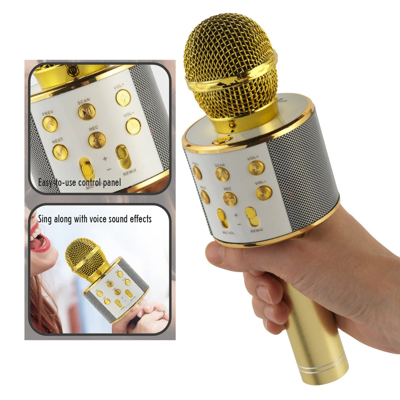 Intempo Wireless Karaoke Microphone Speaker White/Gold - Image 4