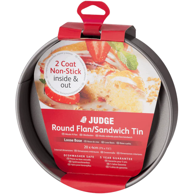 Judge Bakeware, 20 x 4cm Round Flan Sandwich Tin, Loose Base, Non-Stick
