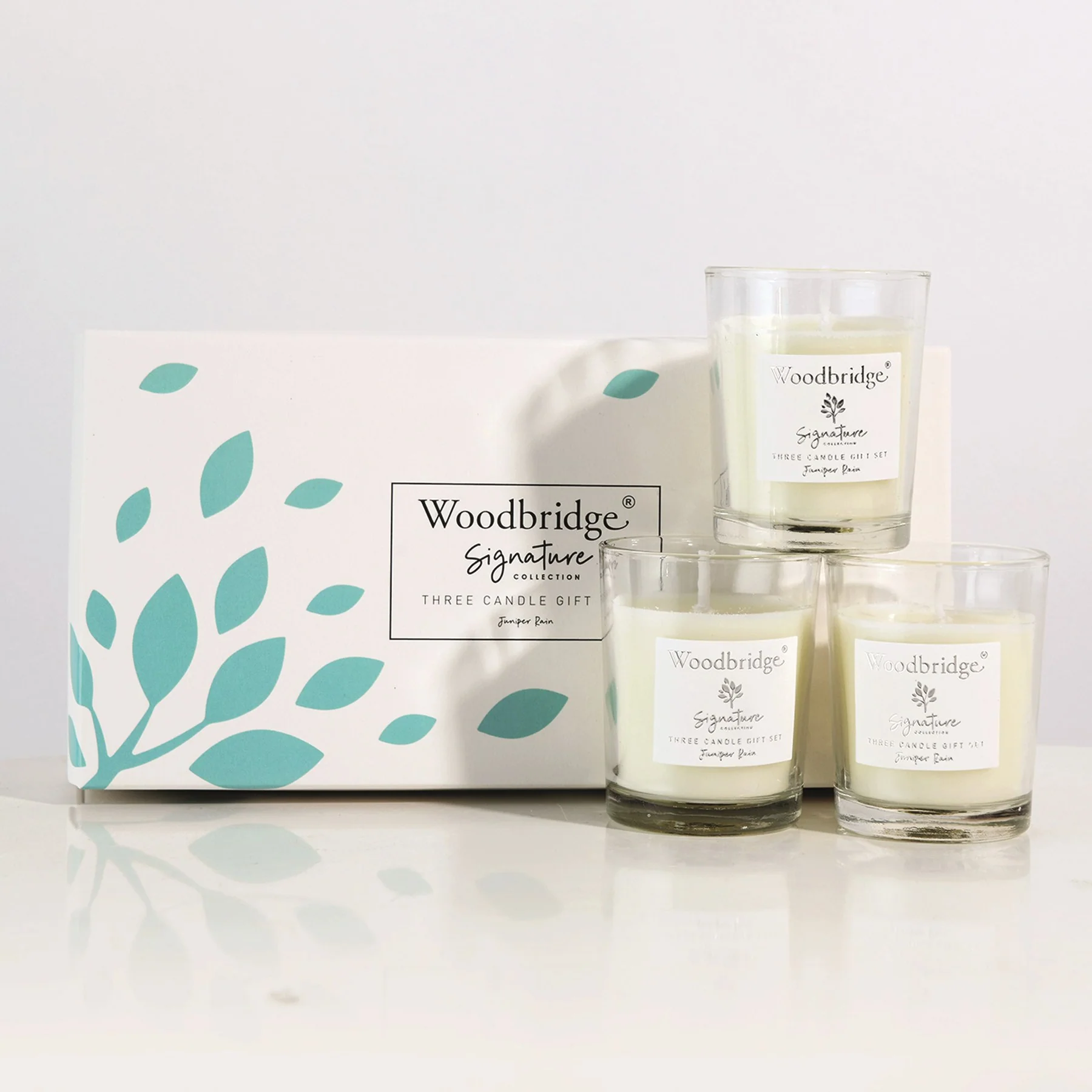 Juniper Rain Boxed Three Votive Candle Set by Woodbridge 3x50g
