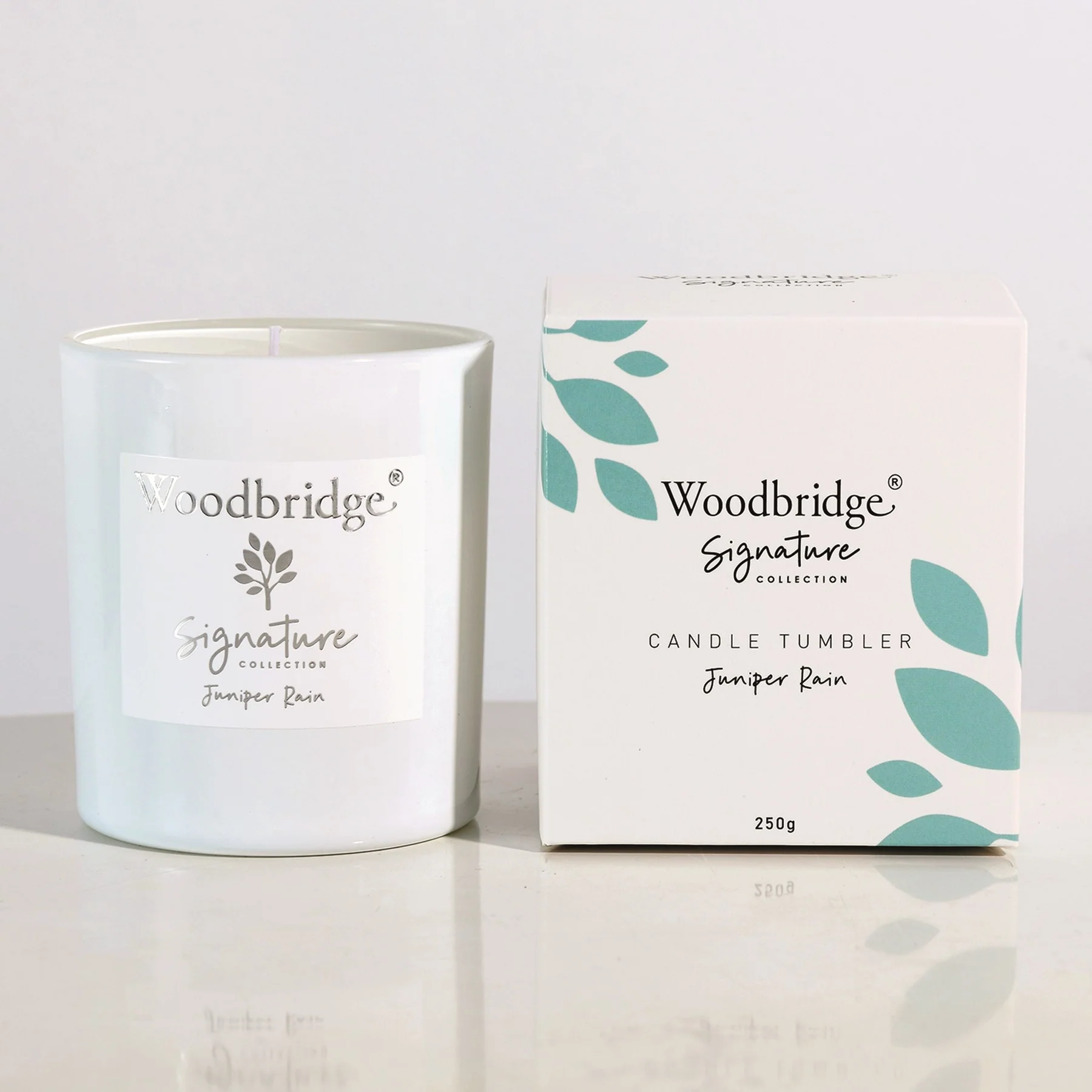 Juniper Rain Boxed Tumbler Candle by Woodbridge 250g