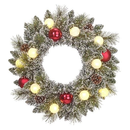 Kaprun Frosted Christmas Wreath with Warm White LED Lighting 45cm