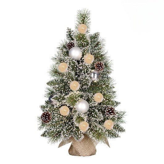 Kaprun Frosted Tree Silver Warm White 10Leds with 50 TIPS Battery Operated with timer 60cm (2ft)