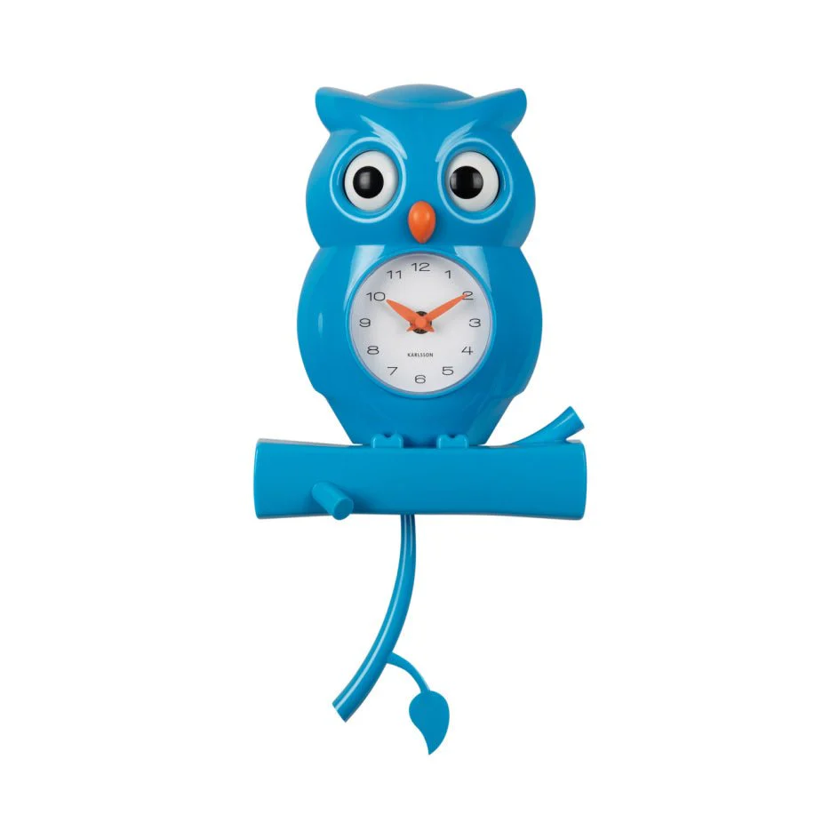 Karlsson Wall Clock Owl Pendulum Blue