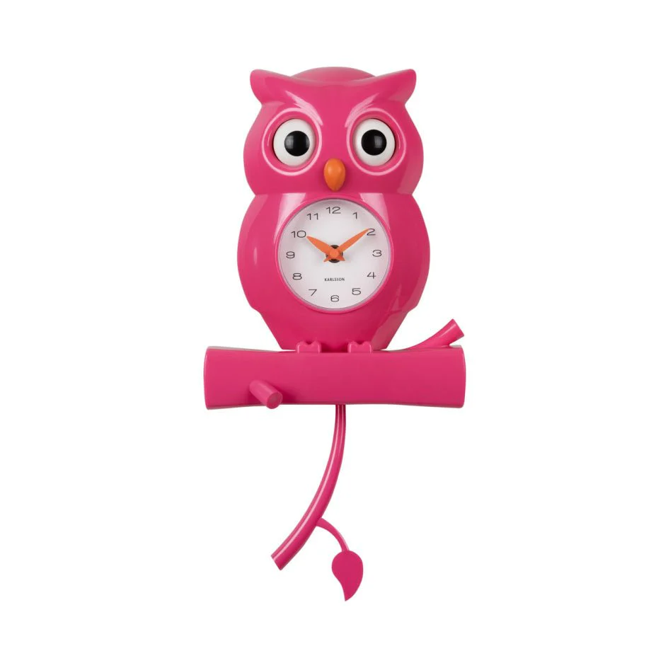 Karlsson Wall Clock Owl Pendulum Pink