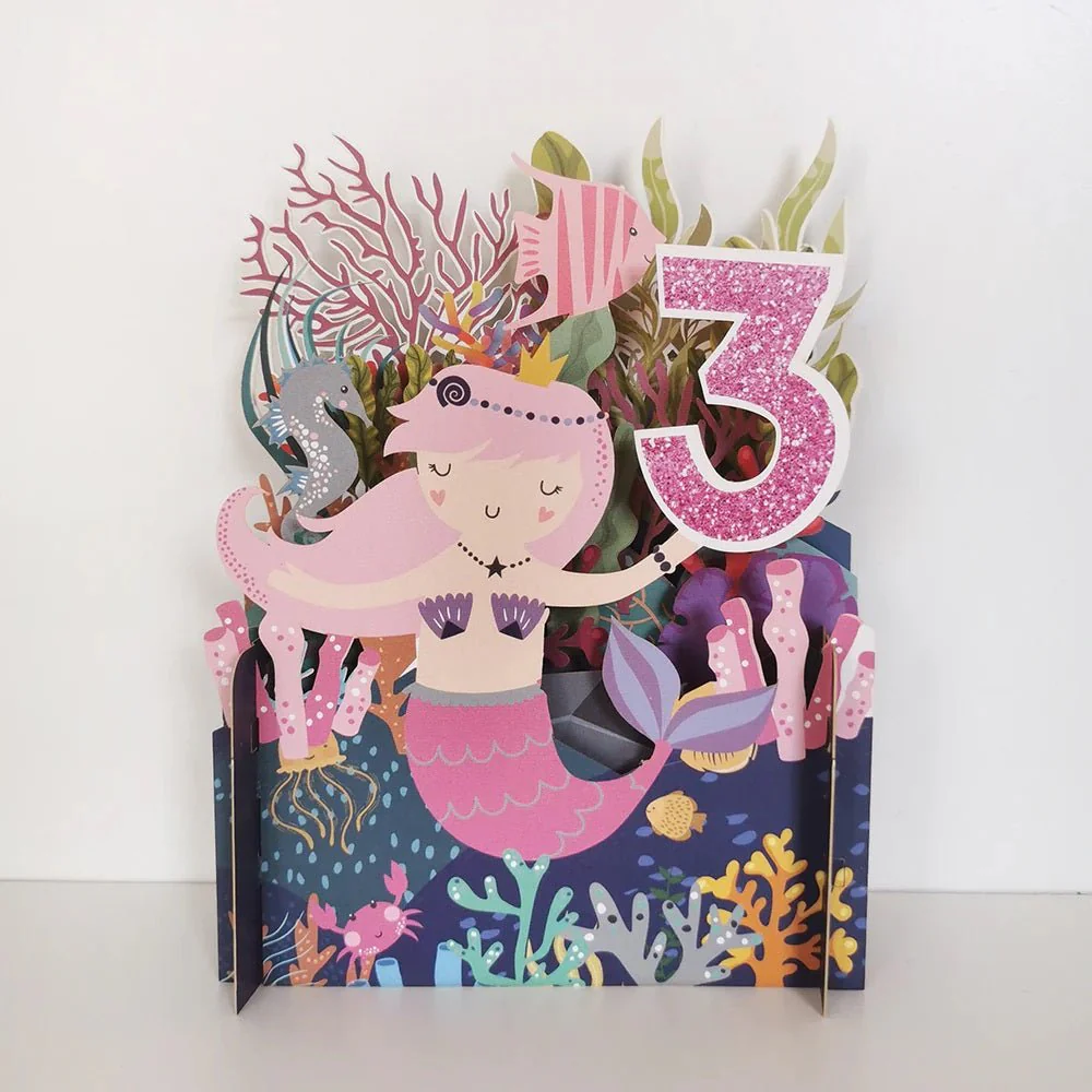 Kids 3D Pop Up Birthday Card Girl - Age 3 APO005