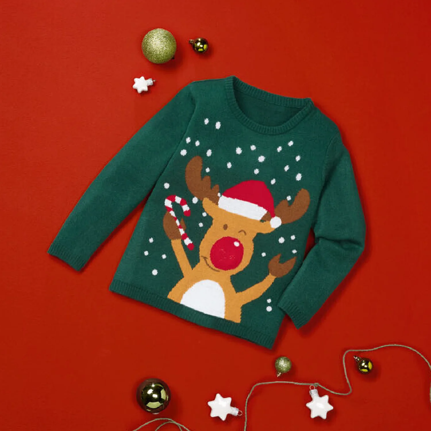 Kids Christmas Jumper Candy Cane Reindeer Age 4-6 - Image 2