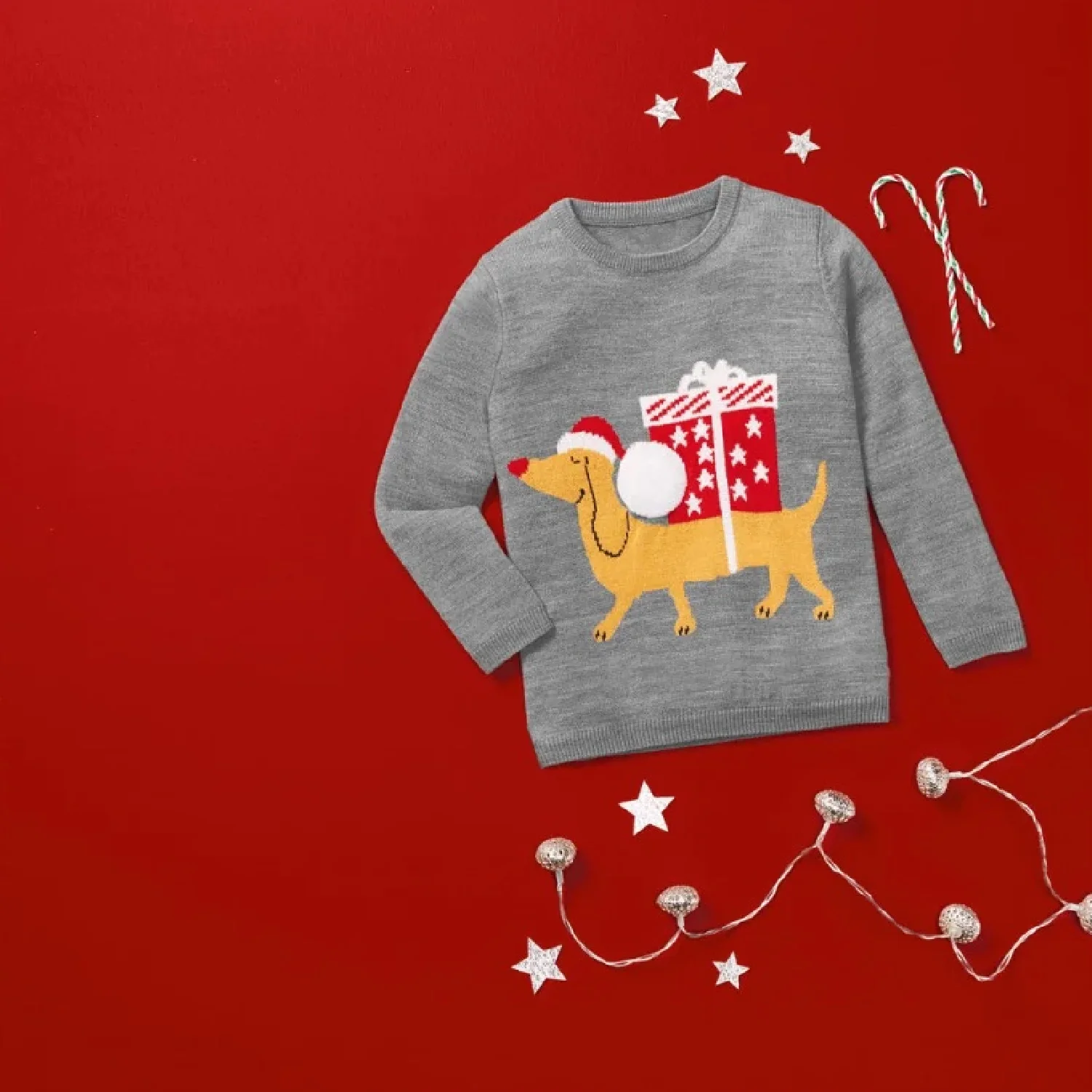 Kids Christmas Jumper Dog with Present Age 4-6 - Image 2