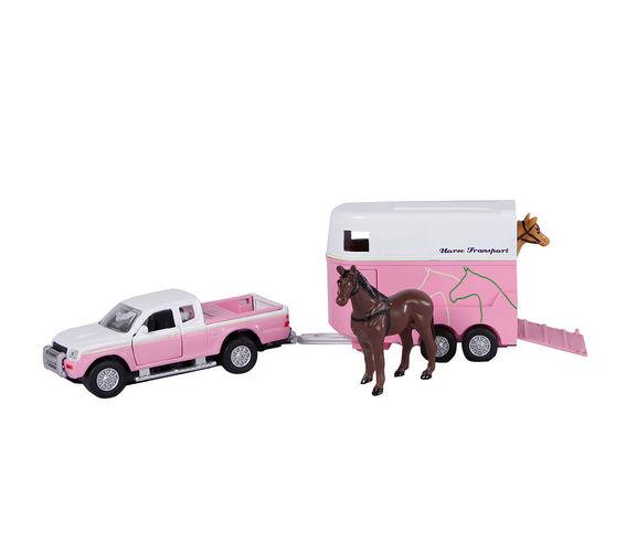 Kids Globe Die Cast Pink Mitsubishi L200 with Horsetrailer