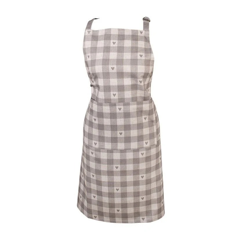 Kitchen Apron 70 x 85cm Grey Beige Cotton Hearts