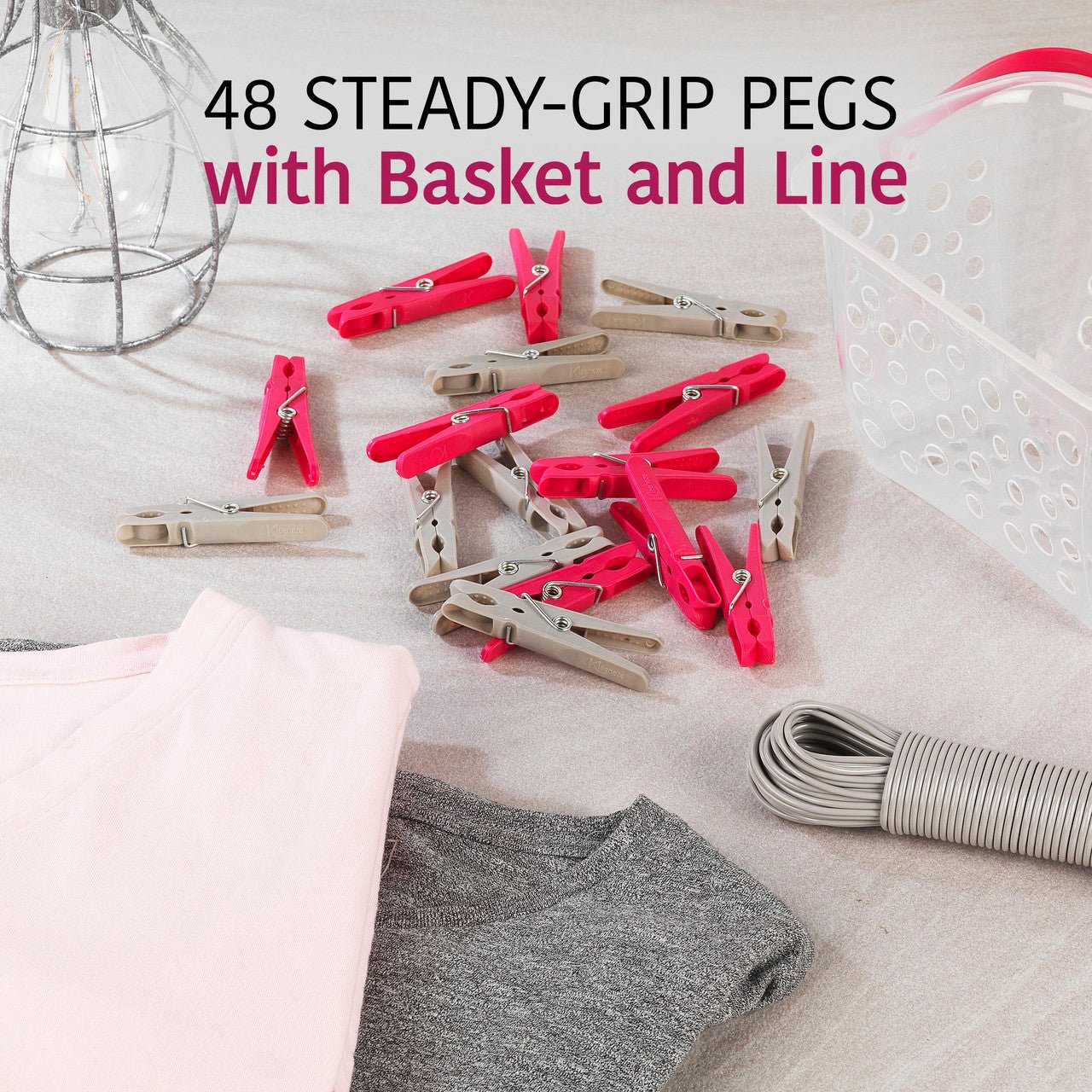 Kleeneze 20 Metre Washing Line, Pegs & Storage Basket - Image 3
