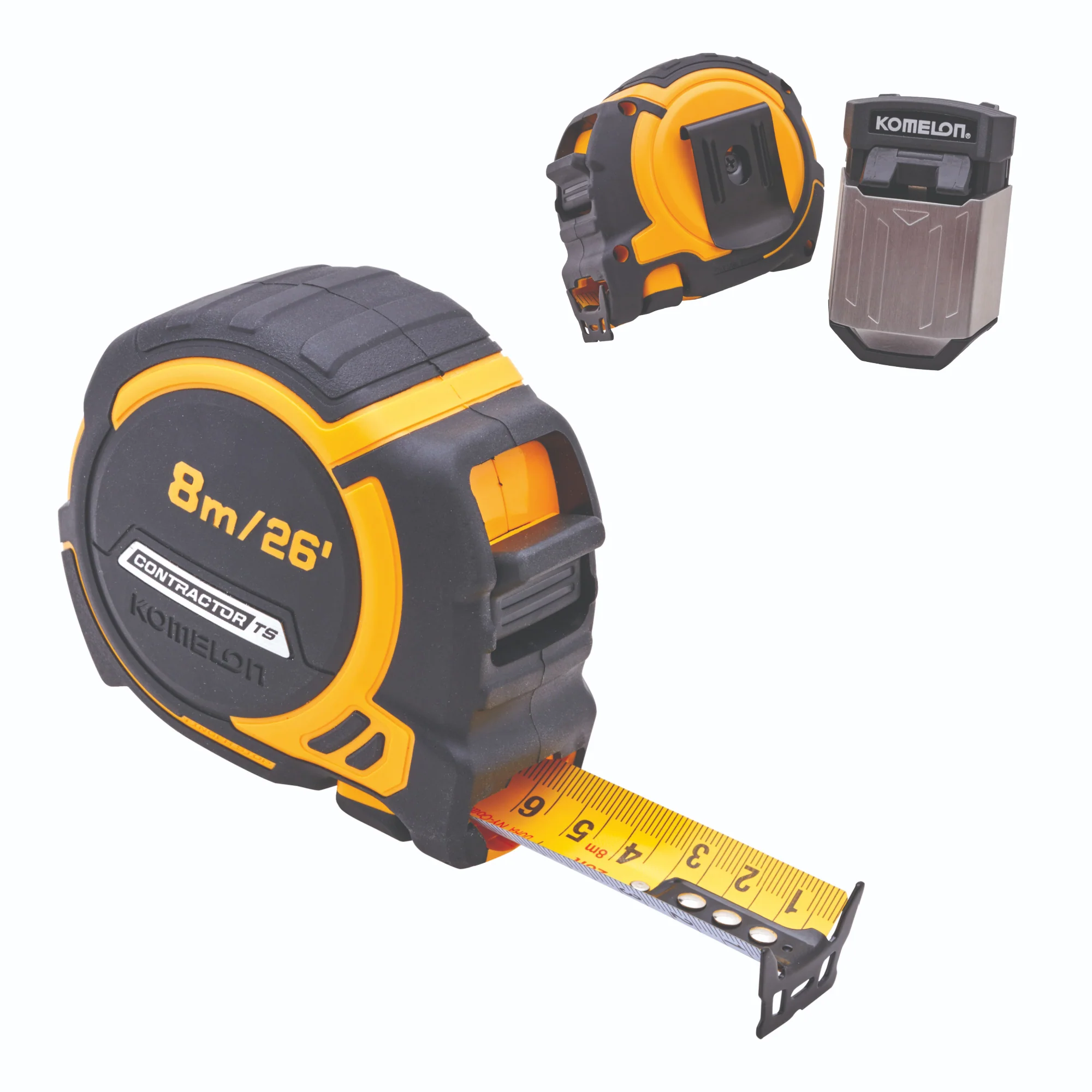 Komelon 8m (26ft) Contractors Tape With Free Belt Clip