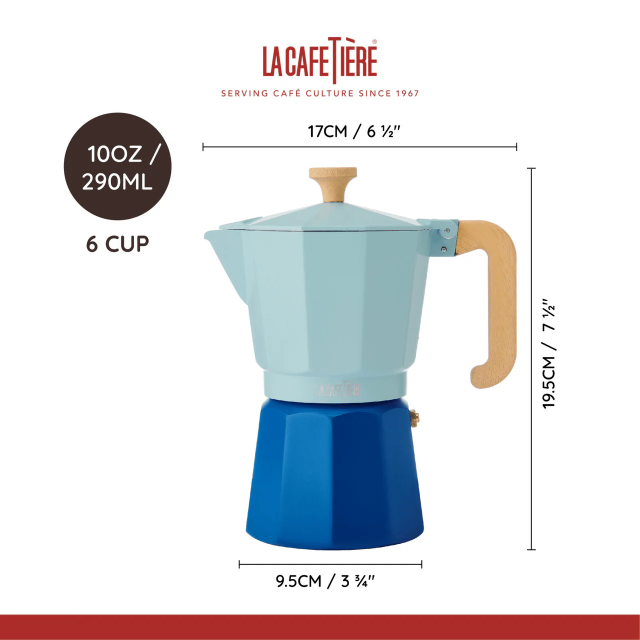 La Cafetière Venice 6 Cup Espresso Maker- Aluminium, Sky Blue, Two Tone - Image 4