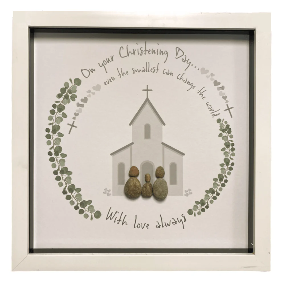 Large Pebble Art On your Christening Day... - White