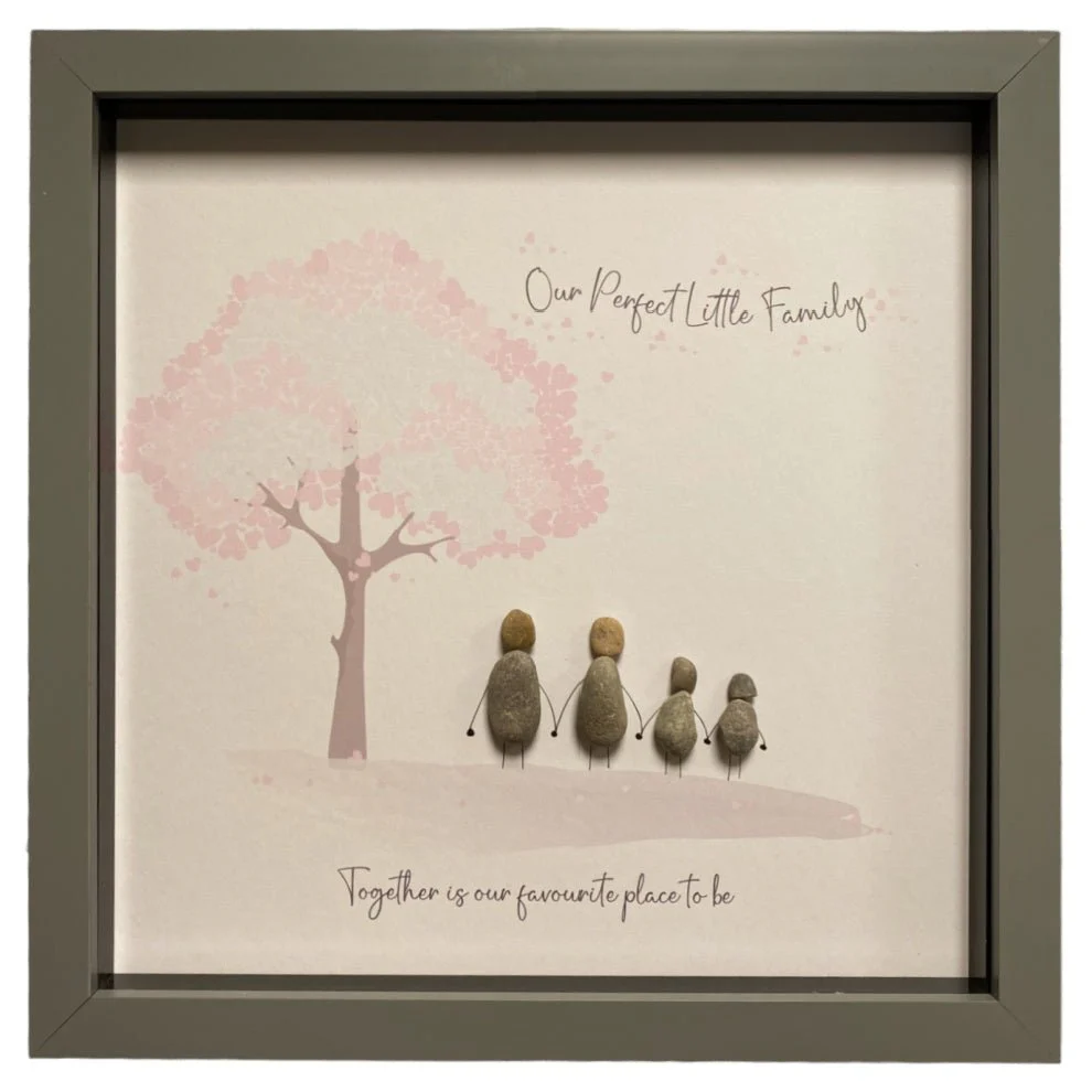 Large Pebble Art Our Perfect Little Family (4) - Grey