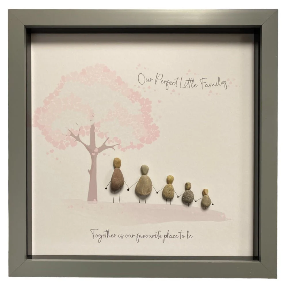 Large Pebble Art Our Perfect Little Family (5) - Grey