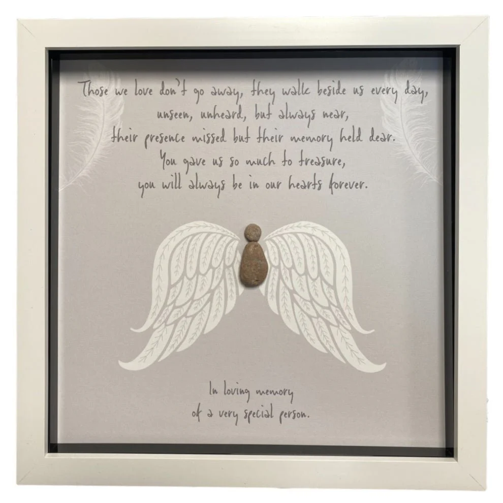 Large Pebble Art Those we Love don't go away Poem - White