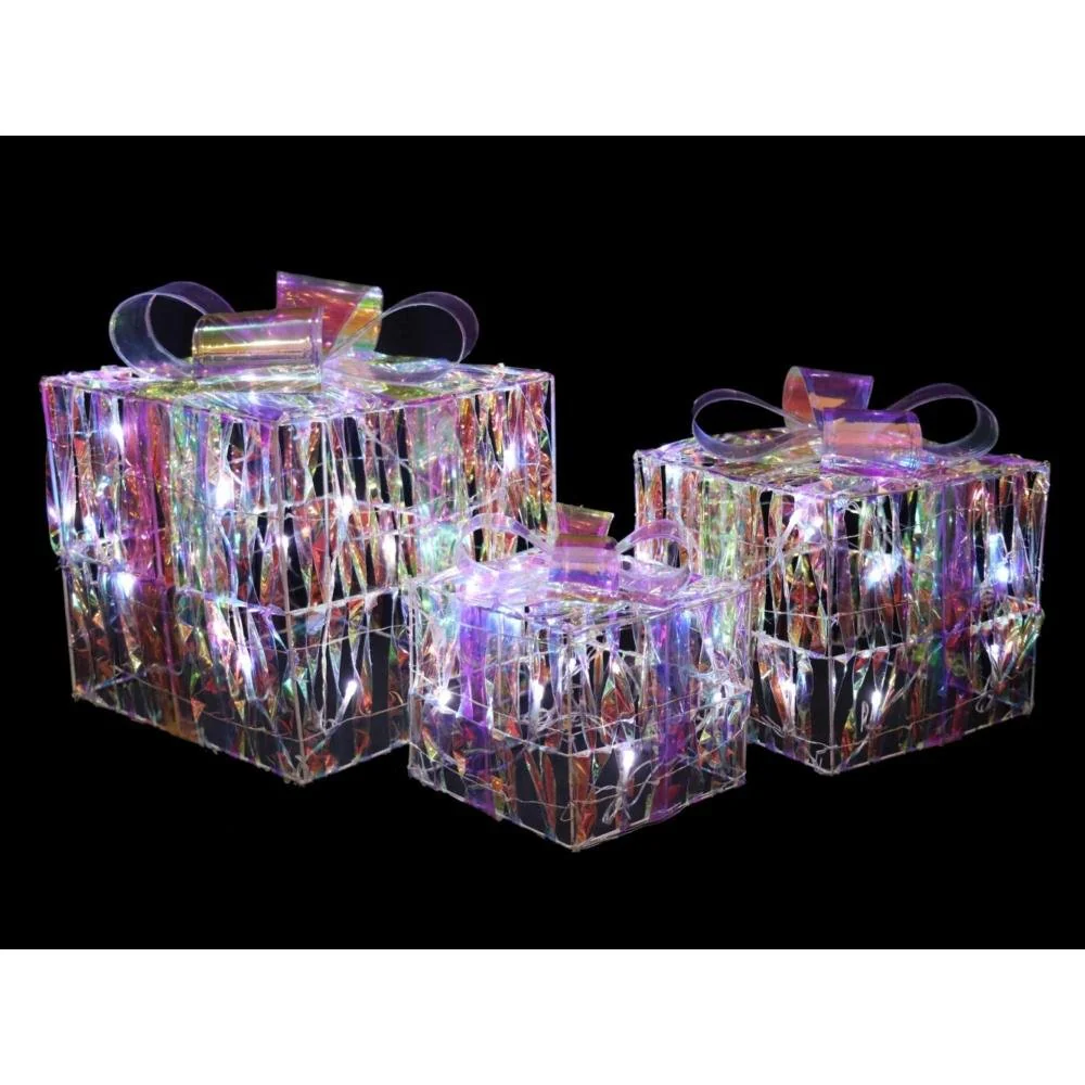 LED Set of 3 Iridescent Parcels - 15cm, 20cm, 25cm 51028-X1