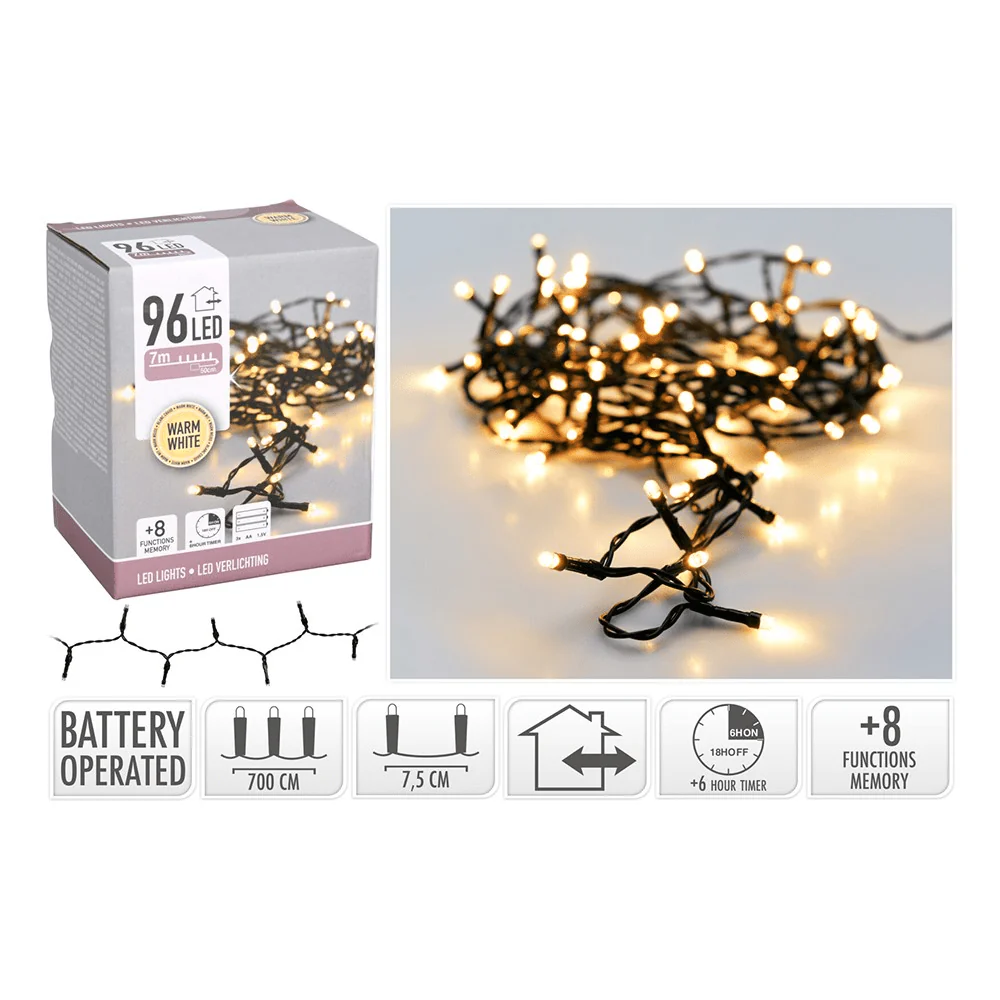 96 LED Lights Battery Operated Warm White