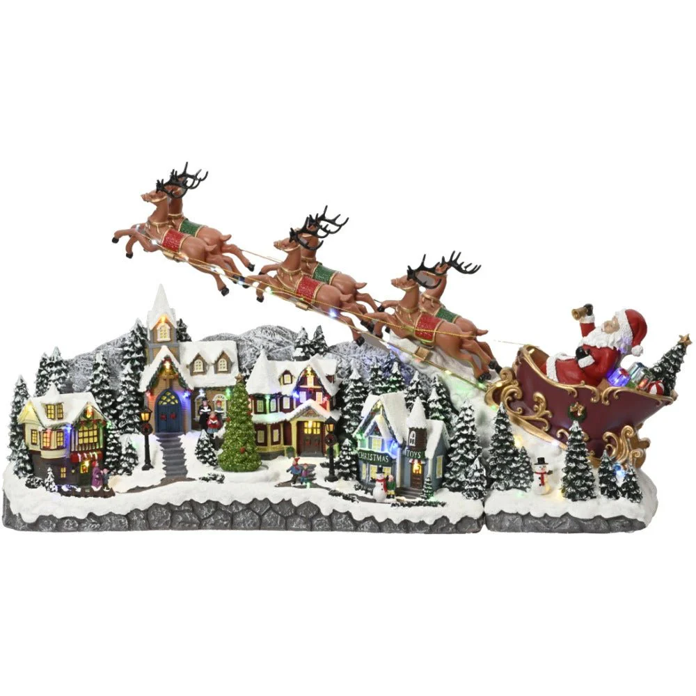 Led Lit Animated Musical Christmas Village Scene Wih Santa And Reindeer