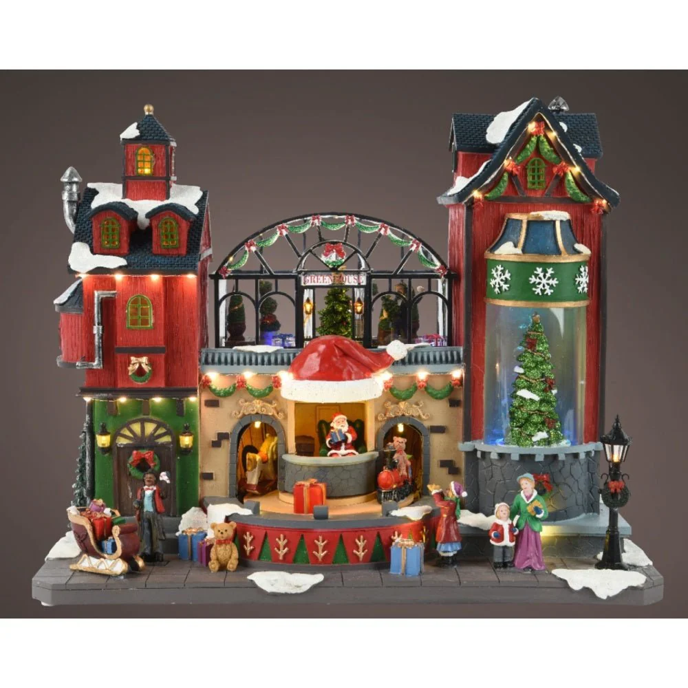 Led Musical Christmas Village Scene With Greenhouse