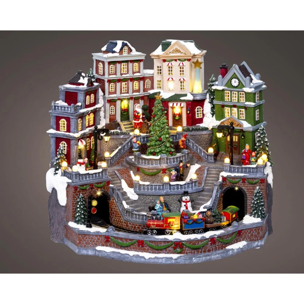 Led Musical Christmas Village Scene With Moving Train