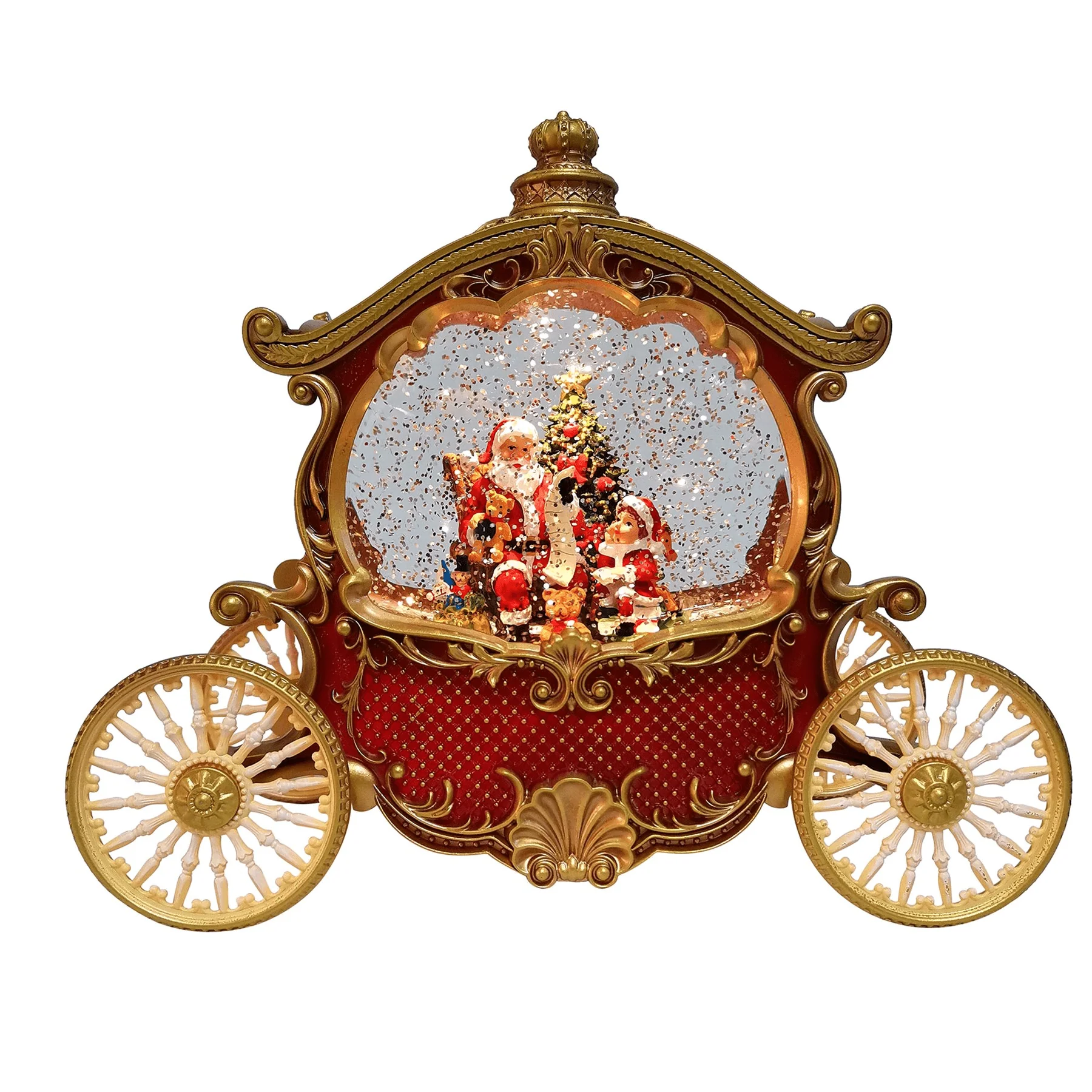 LED Santa Carriage Glitter Water Spinner 26cm