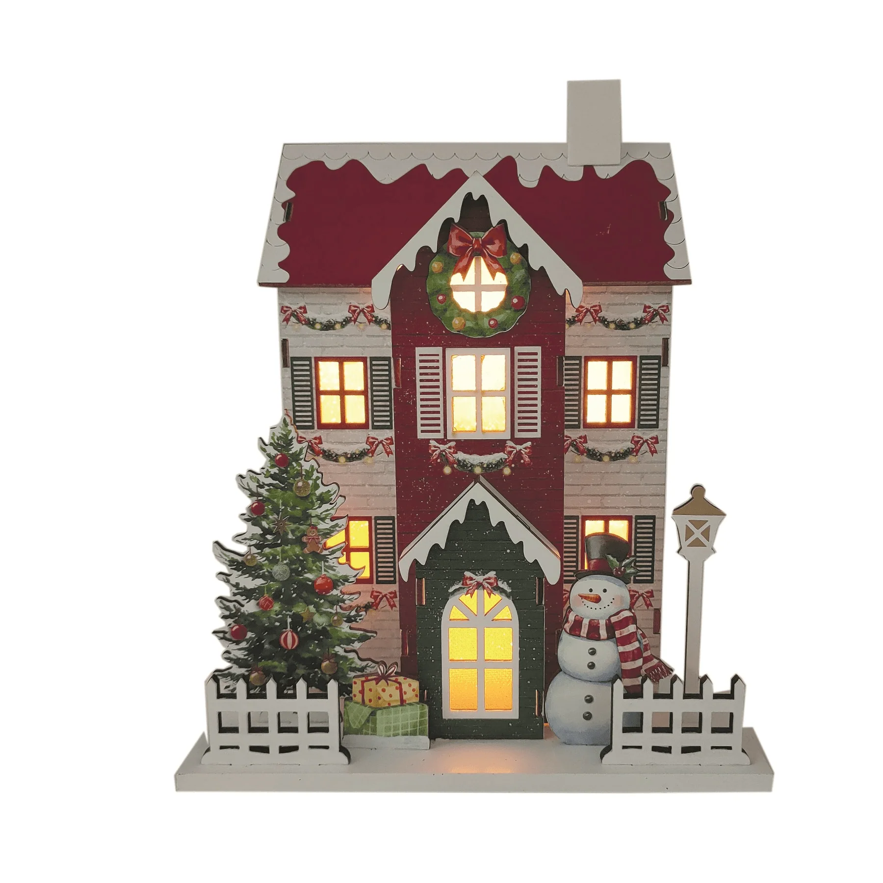 LED Wooden Christmas House with Red Roof 20 x 24cm