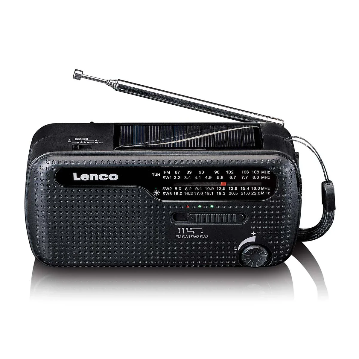 Lenco MCR‑113BK Emergency Multi-Purpose Hand Crank Radio – Black